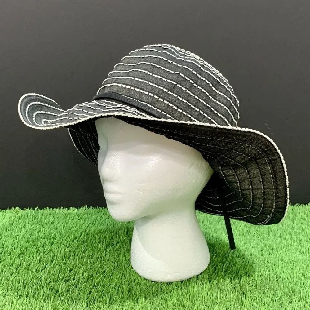SCALA Black Floppy Beach Hat with White Trim